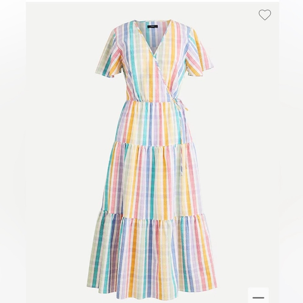 J. Crew Faux-wrap rainbow gingham midi dresss
